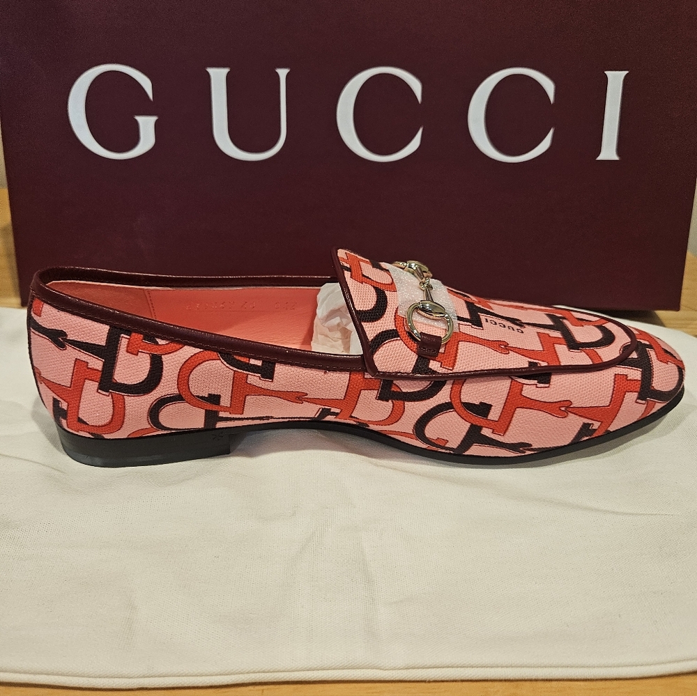 Gucci Pink & Red Horsebit Pattern Loafers - Picture 5 of 10